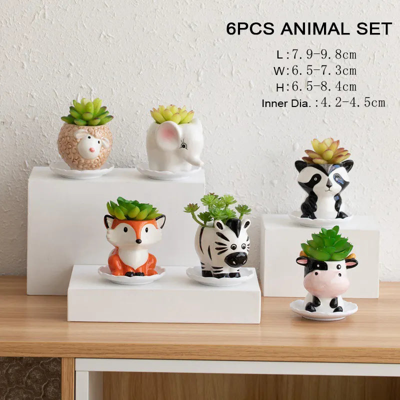 6 Pcs Animal Set Succulent Planter,  Ceramic Flower pot Plant Pots Cute Mini Small.